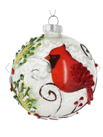 Evergreen Glass Ball Ornament With Cardinal