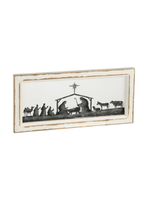 Evergreen Nativity Scene Hand Painted Screen Wood Frame