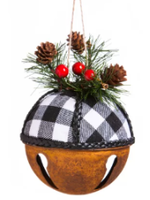 Evergreen Metal Black Buffalo Plaid Bell Ornament