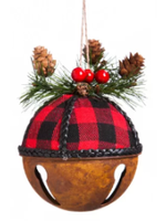 Evergreen Metal Red Buffalo Plaid Bell Ornament