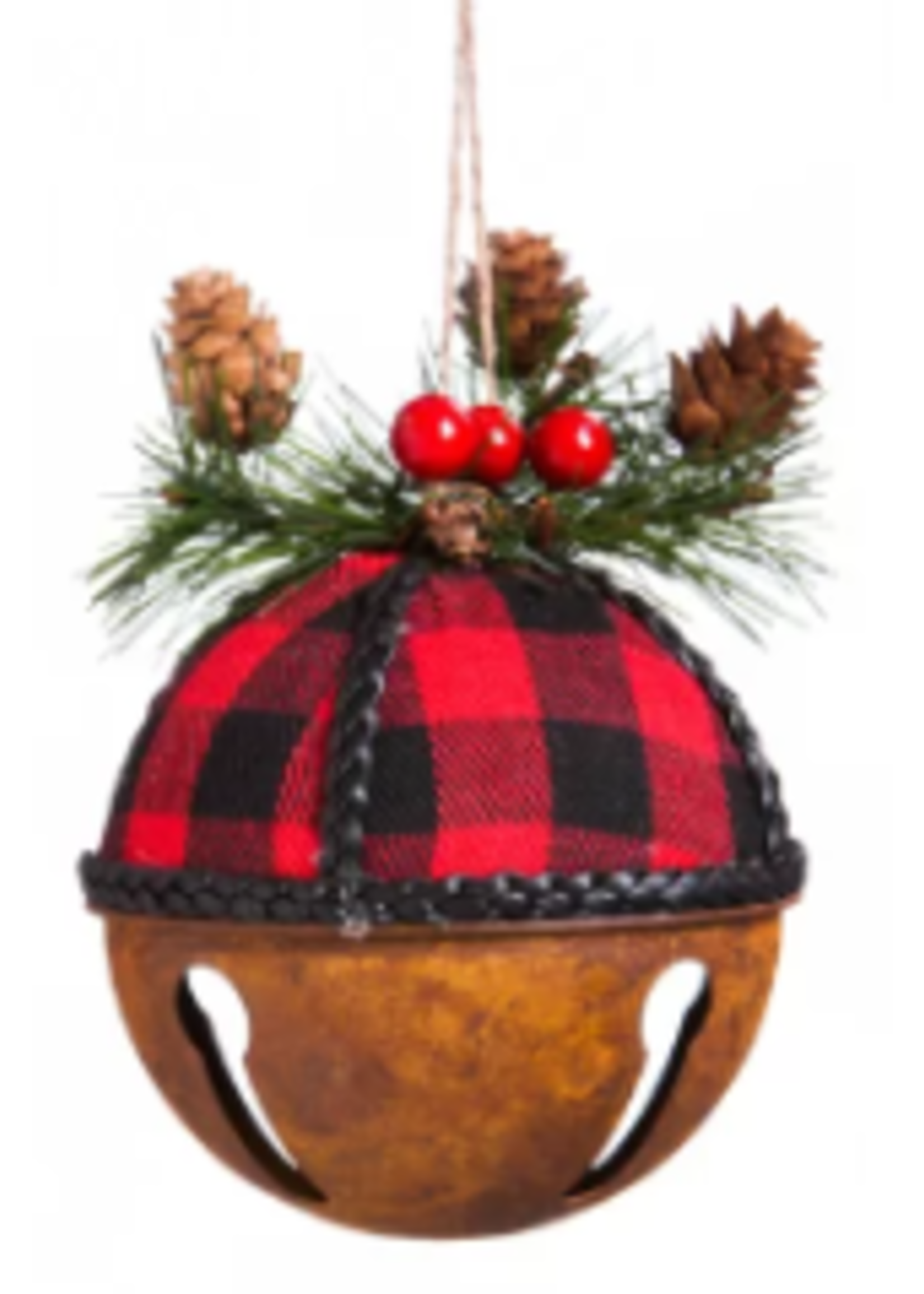 Evergreen Metal Red Buffalo Plaid Bell Ornament