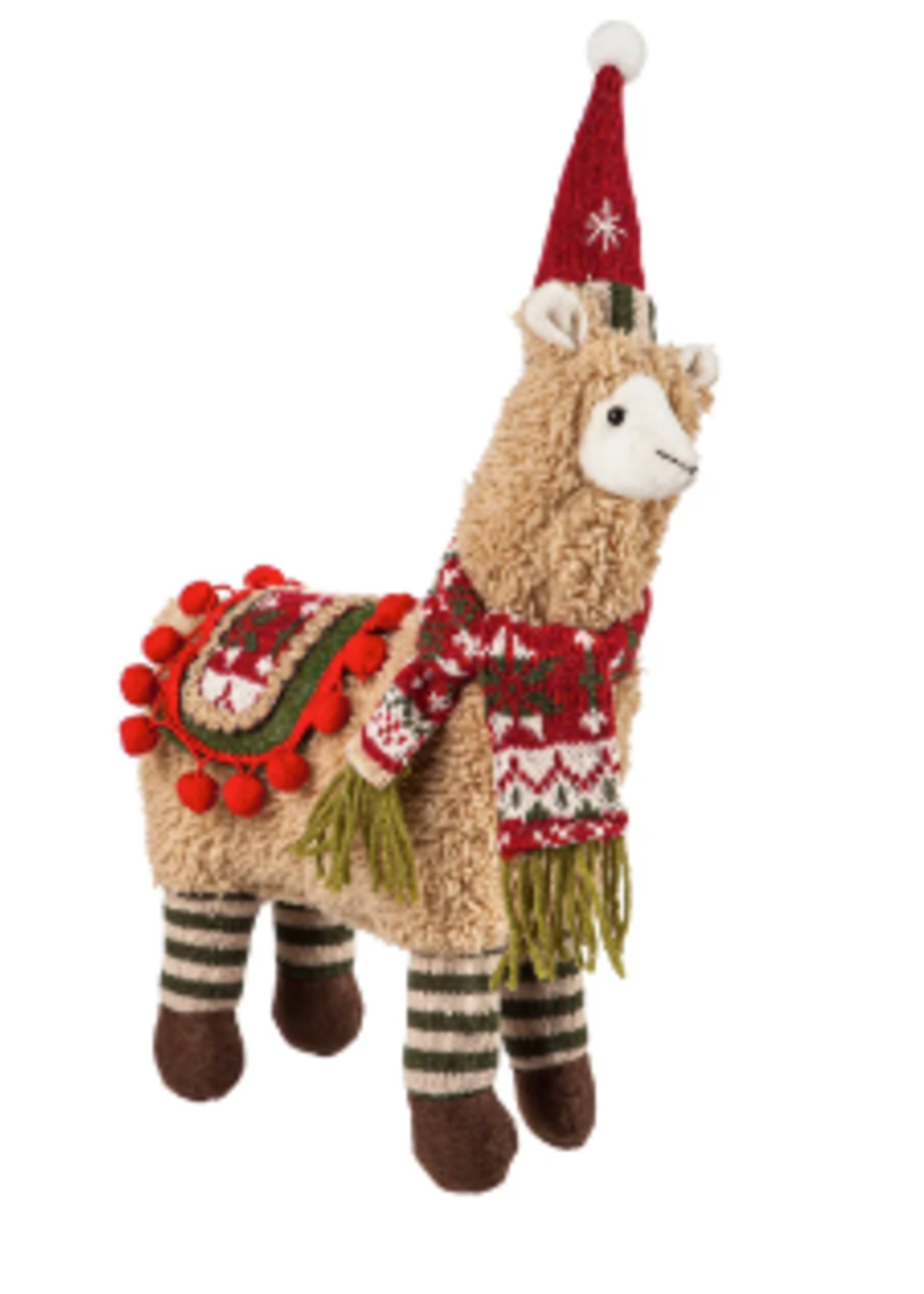 Evergreen Plush Llama with Hat and Scarf Table Décor