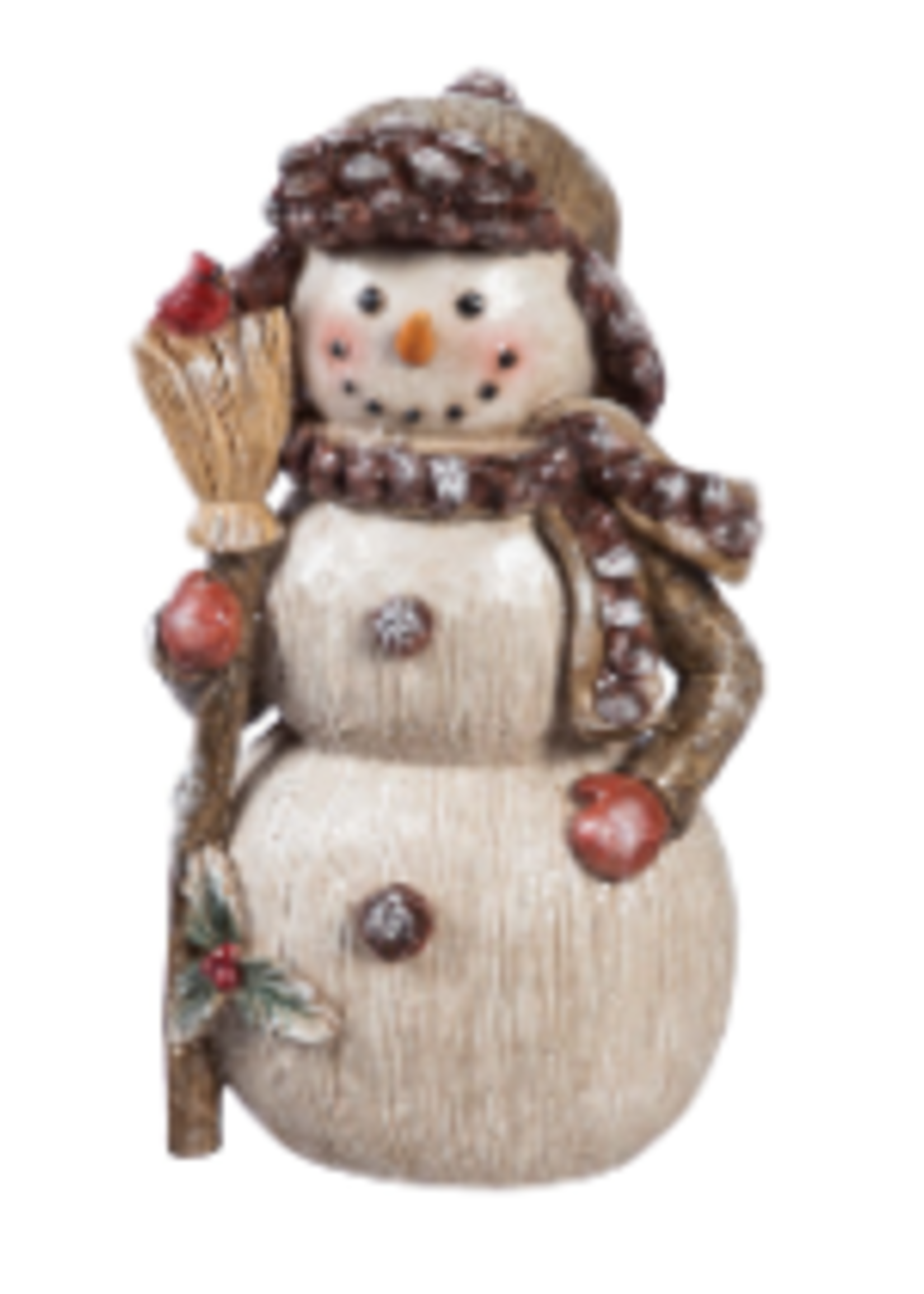 Evergreen Resin Woodland Snowman with broom Tabletop Décor
