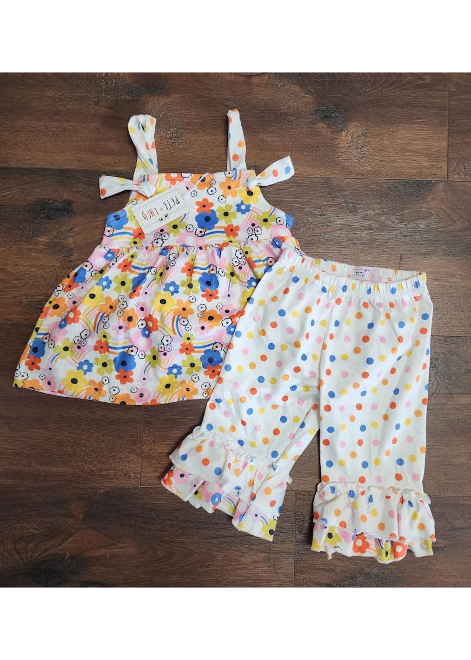 Pete & Lucy Pete & Lucy Rainbow Flowers Capri Set 6/12 month