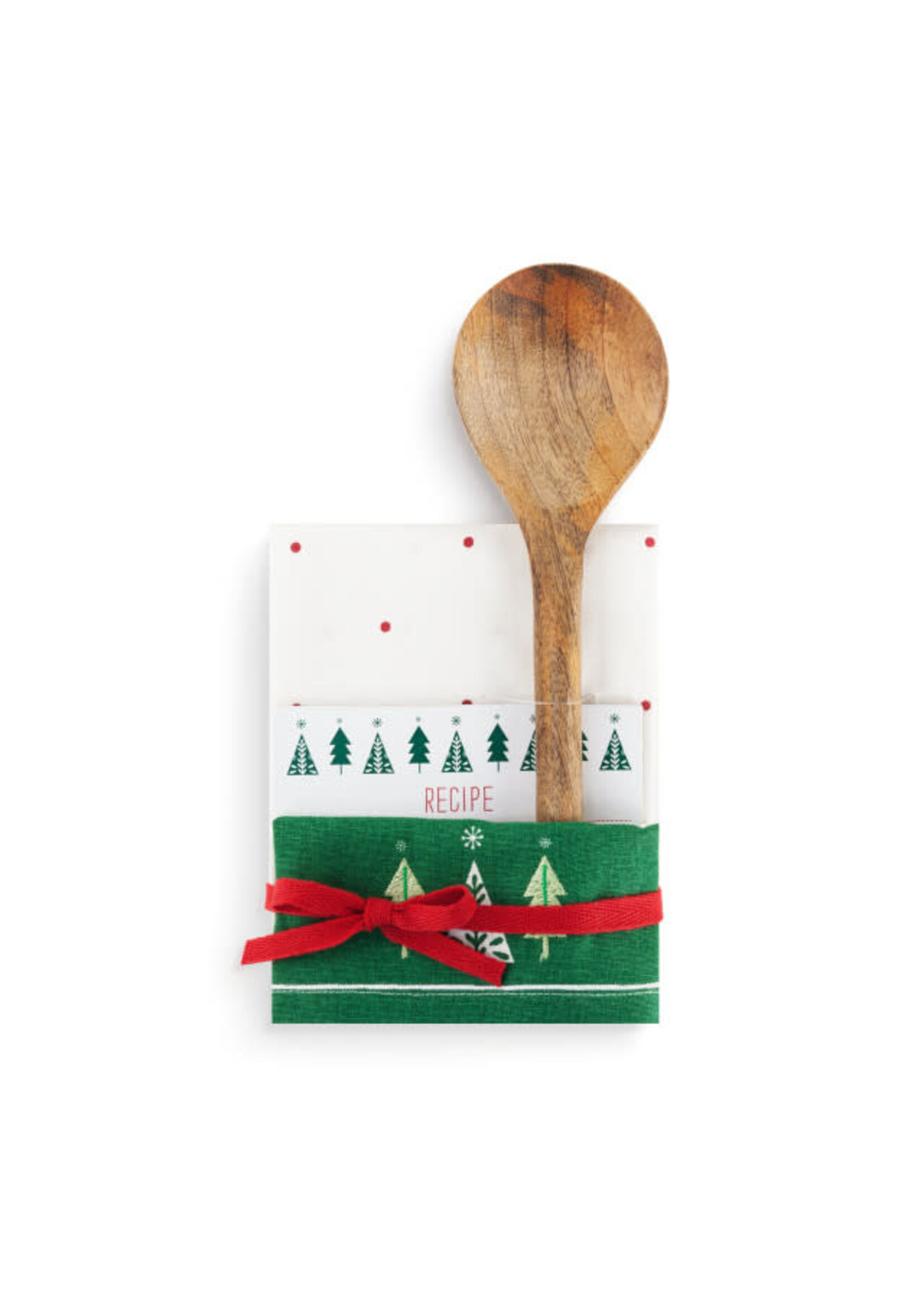 Demdaco Christmas Trees Towel & Spoon with Recipe Card Set