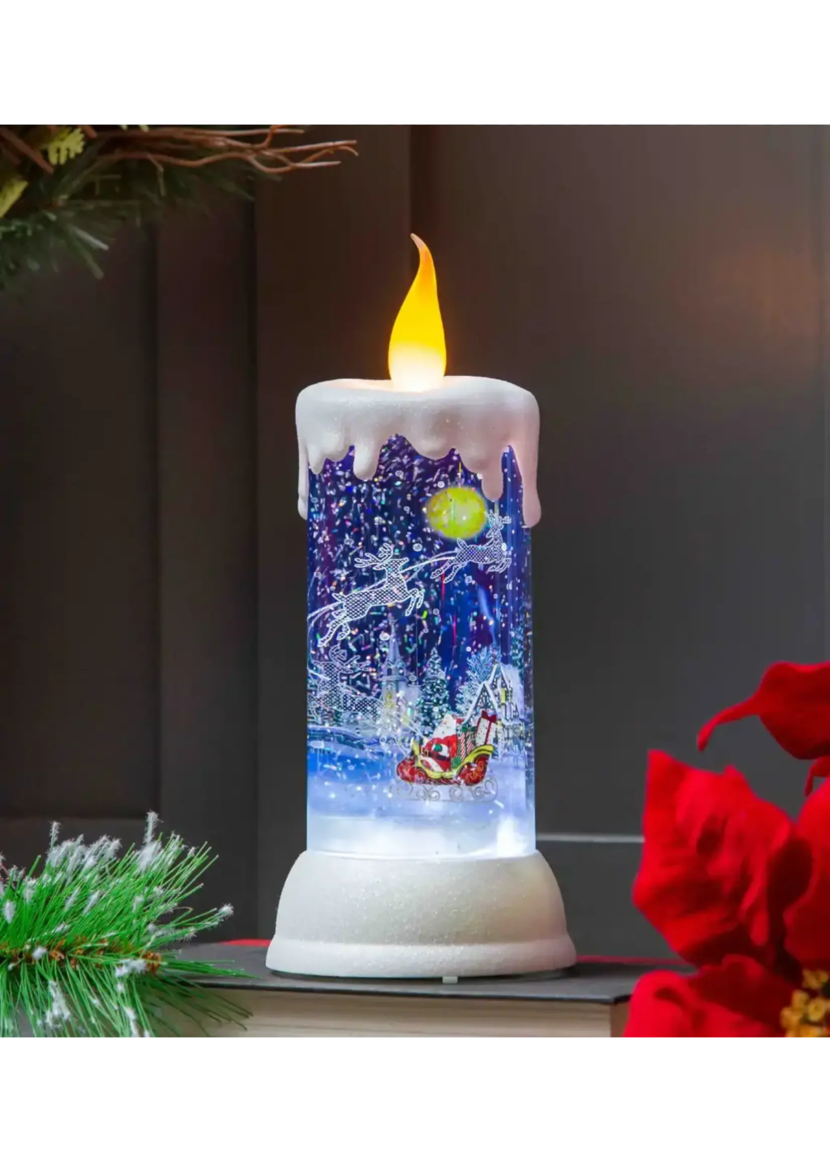 Evergreen LED Candle Water Globe With Animation