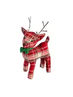 Evergreen 15" Fabric Red Plaid Reindeer With Bowtie Table Décor