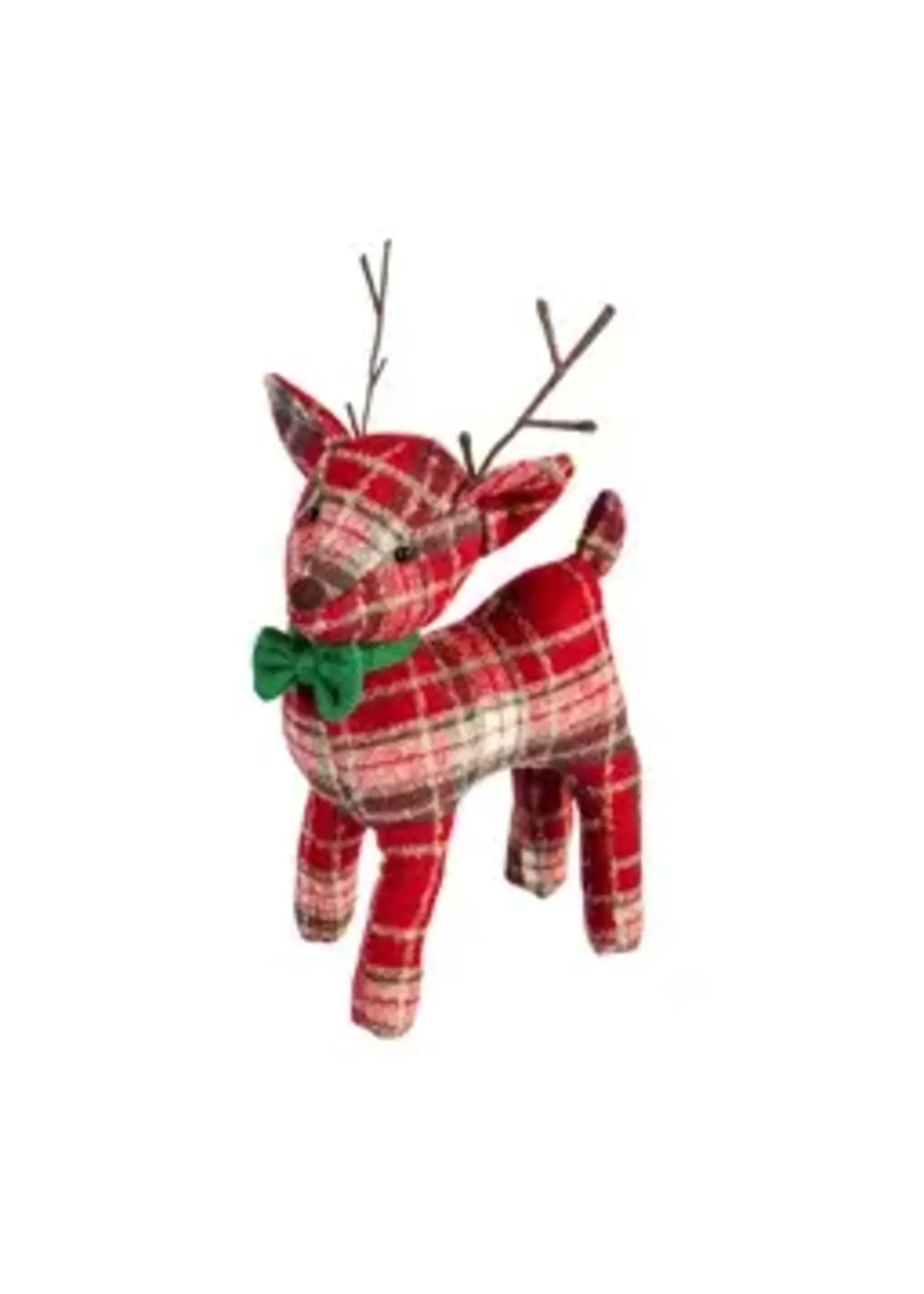 Evergreen 15" Fabric Red Plaid Reindeer With Bowtie Table Décor