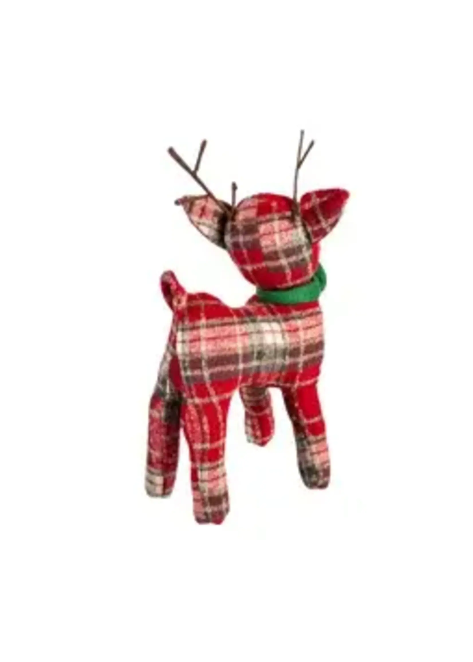 Evergreen 15" Fabric Red Plaid Reindeer With Bowtie Table Décor