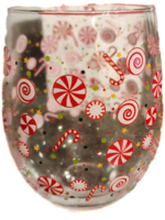 Evergreen Peppermint Print Stemless Wine Glass 17 oz