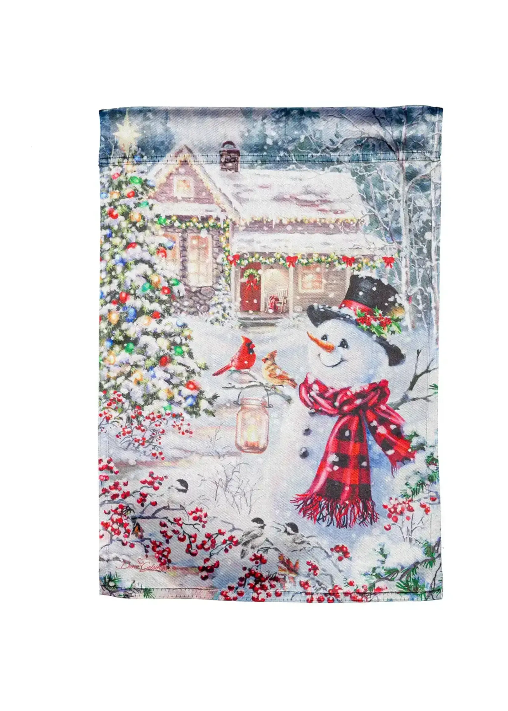 Evergreen Cottage In The Snow Garden Lustre Flag