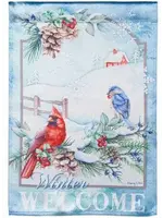 Evergreen Snow Country Birds Lustre Garden Flag