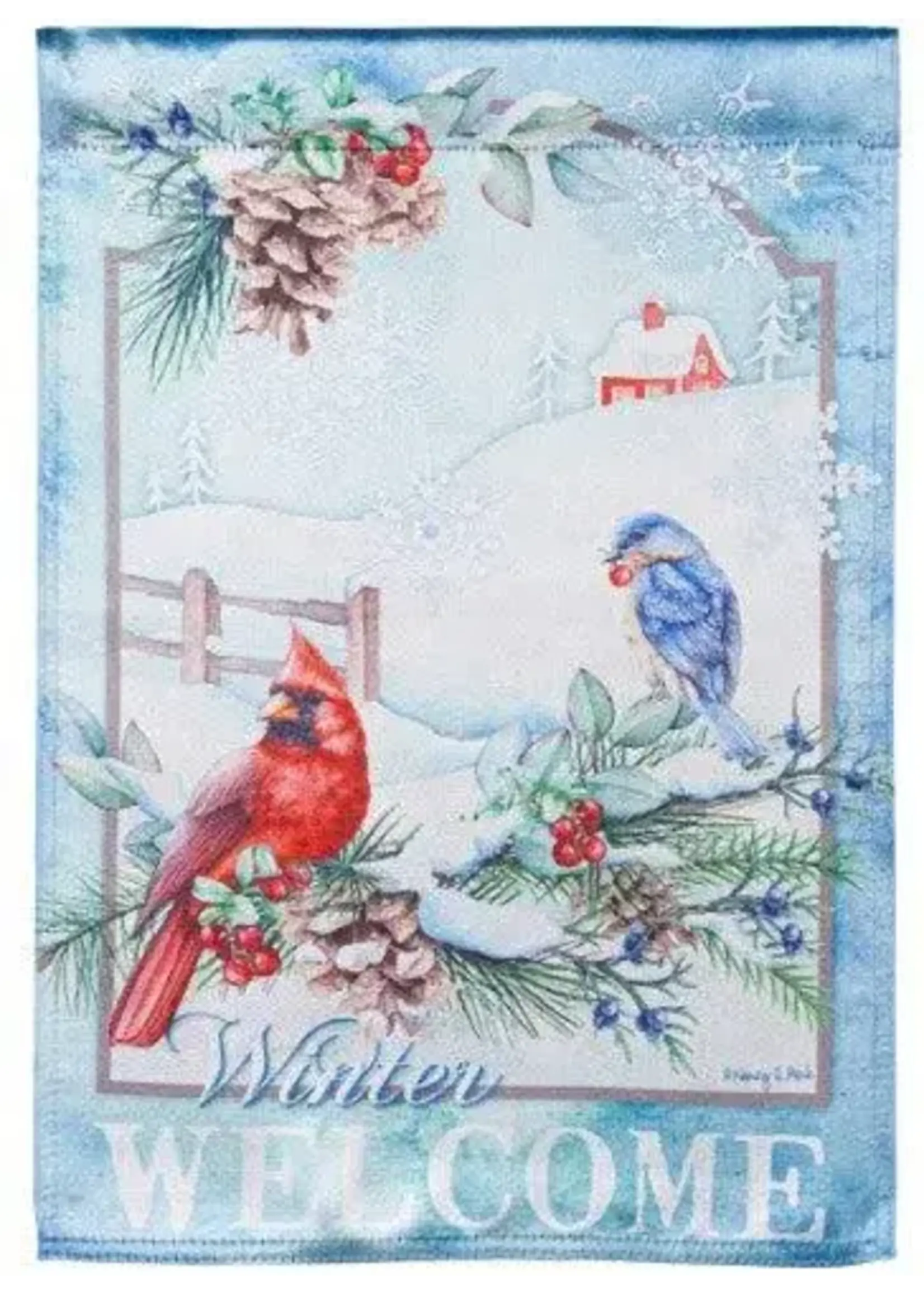 Evergreen Snow Country Birds Lustre Garden Flag