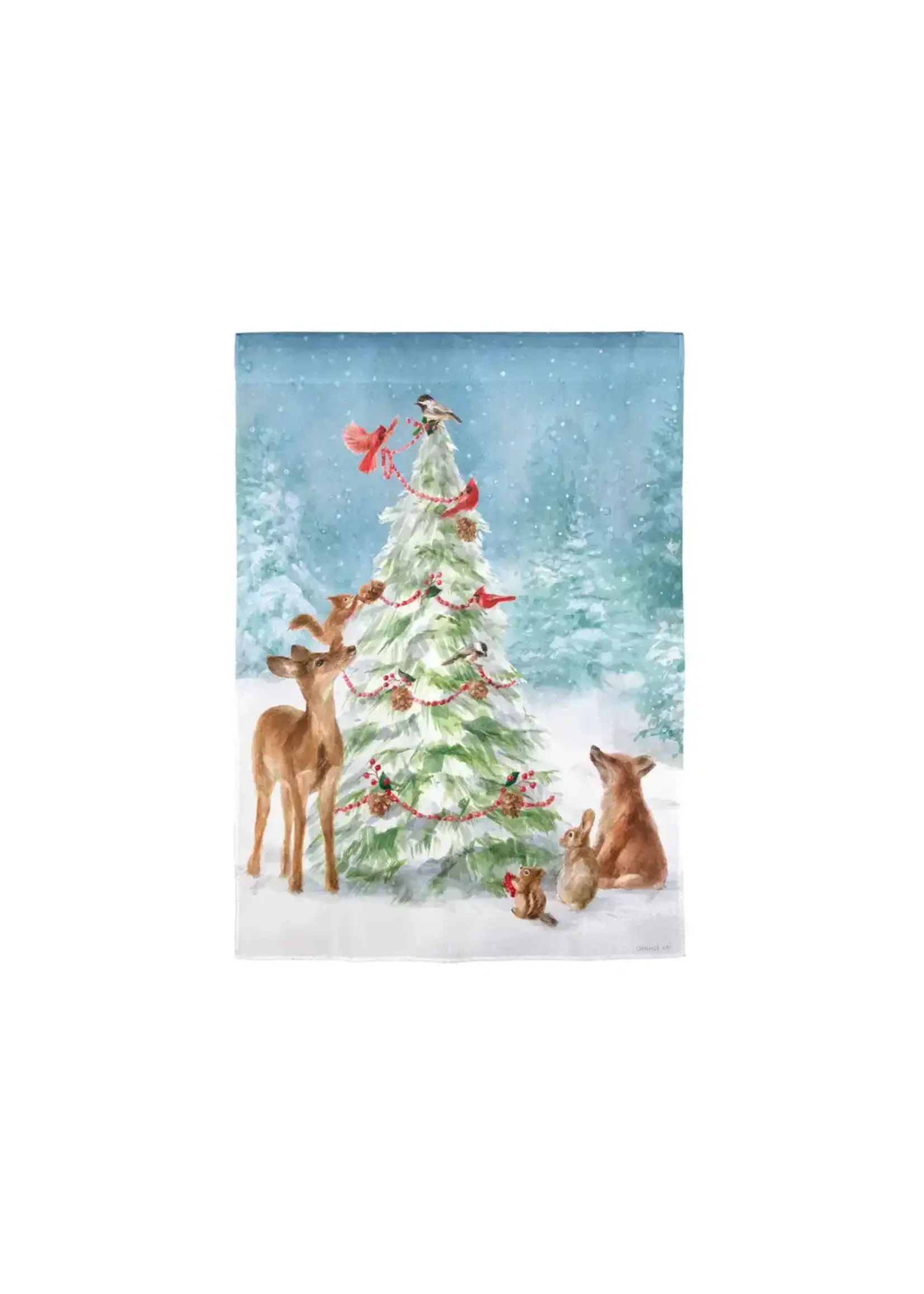 Evergreen Christmas Tree And Friends Moire Garden Flag