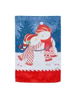 Evergreen Peppermint Snowman Suede Garden Flag
