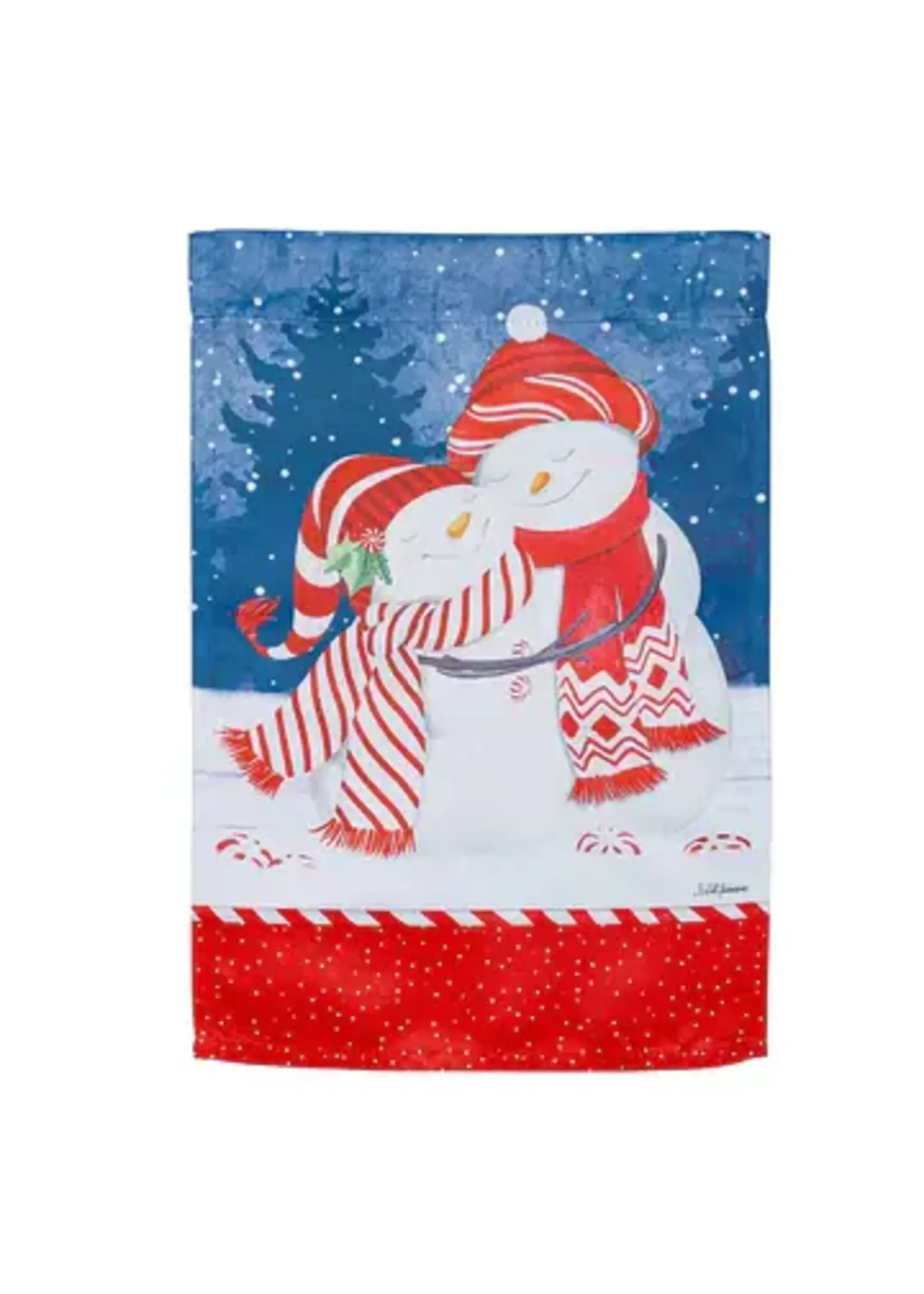 Evergreen Peppermint Snowman Suede Garden Flag