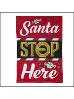 Evergreen Classic Santa Stop Here Applique Garden Flag