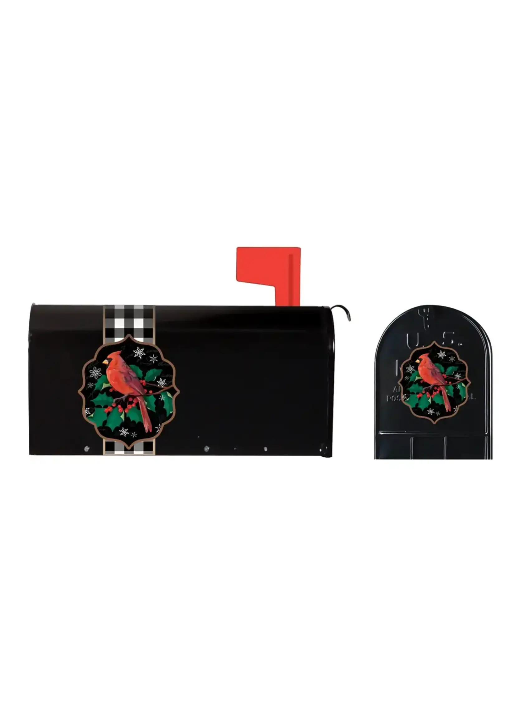 Evergreen Cardinal Mailbox Saddle With Magnetic Mailbox Door Decor Set