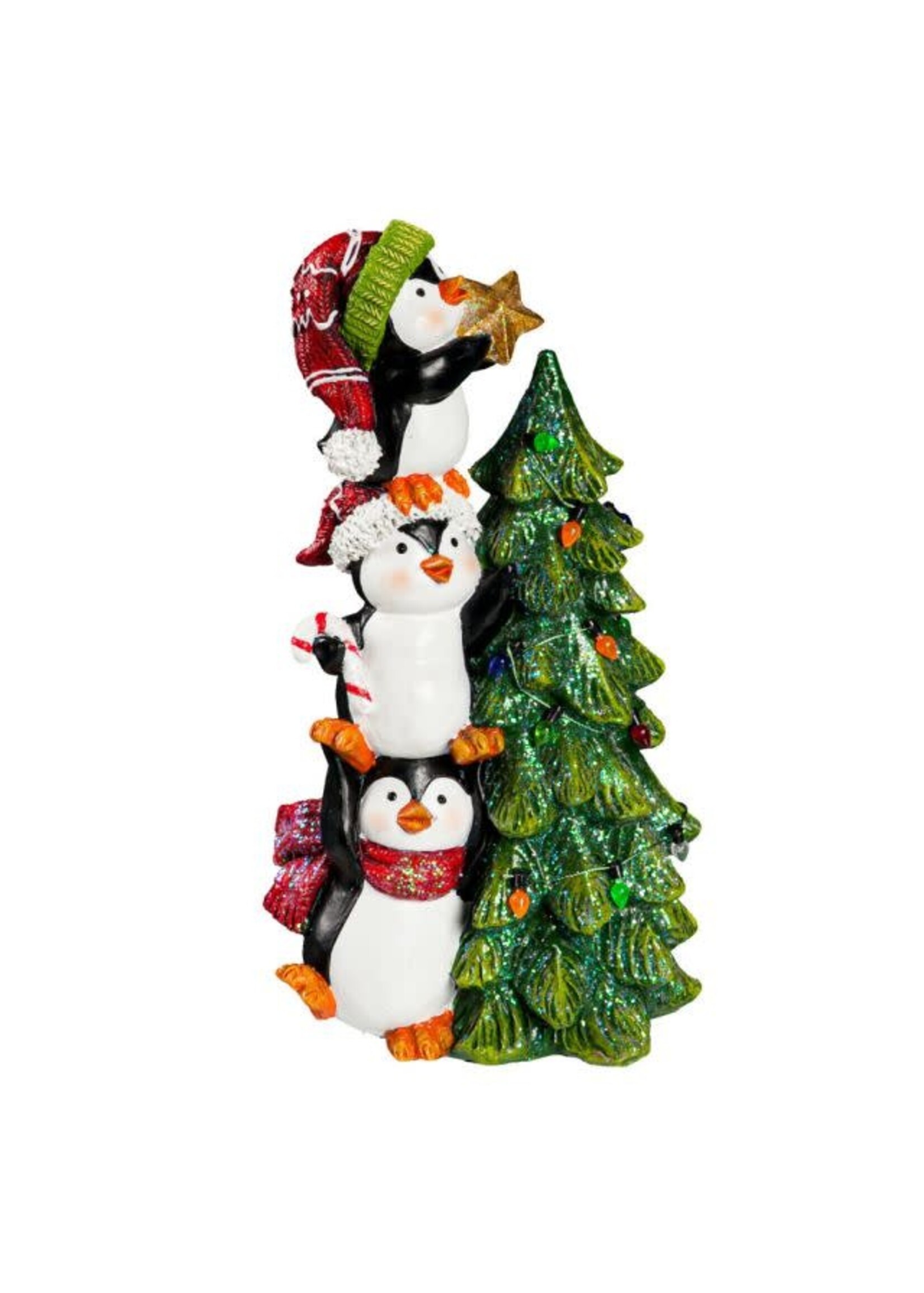 Evergreen Resin Penguins with Tree Table Decor