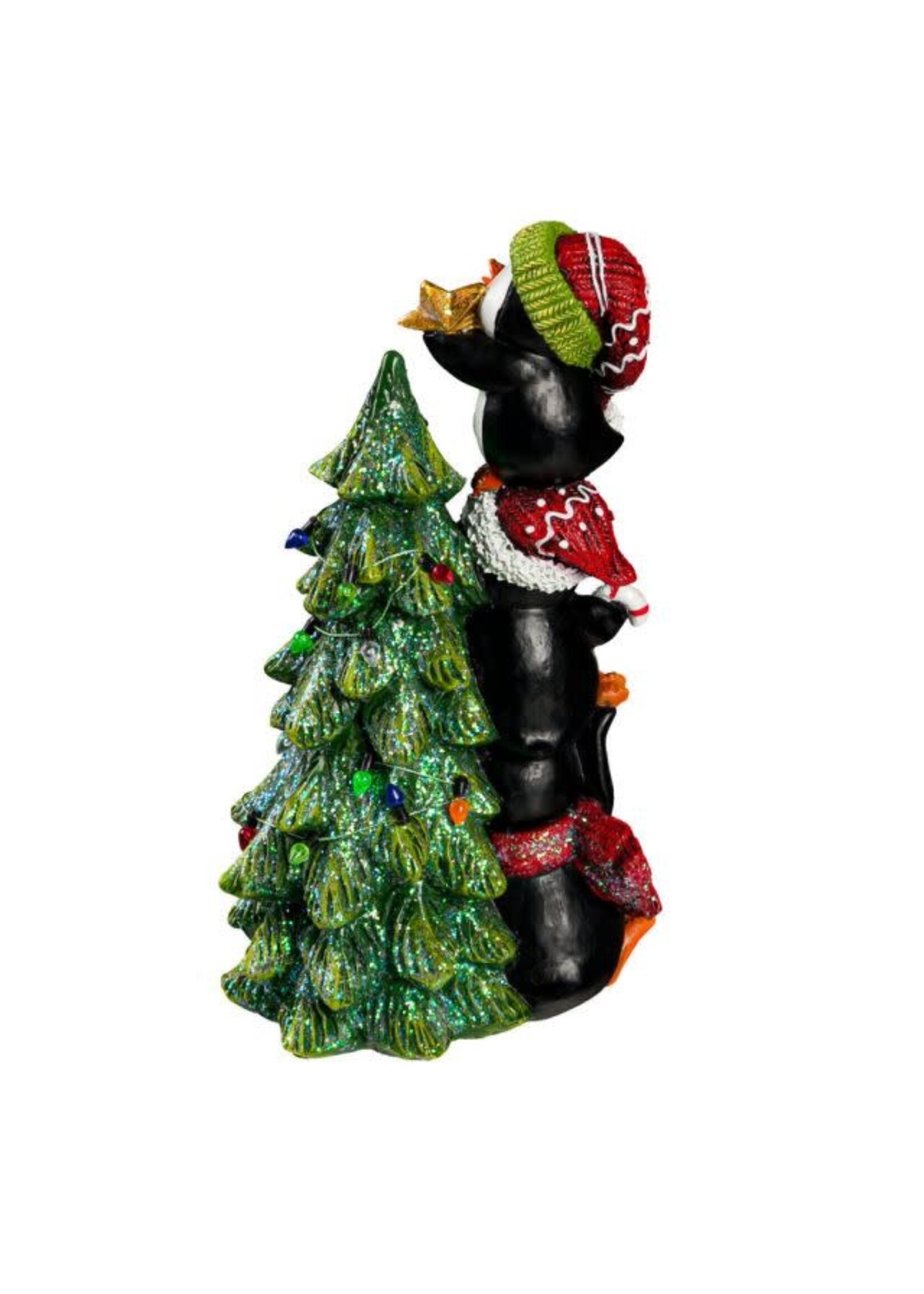Evergreen Resin Penguins with Tree Table Decor