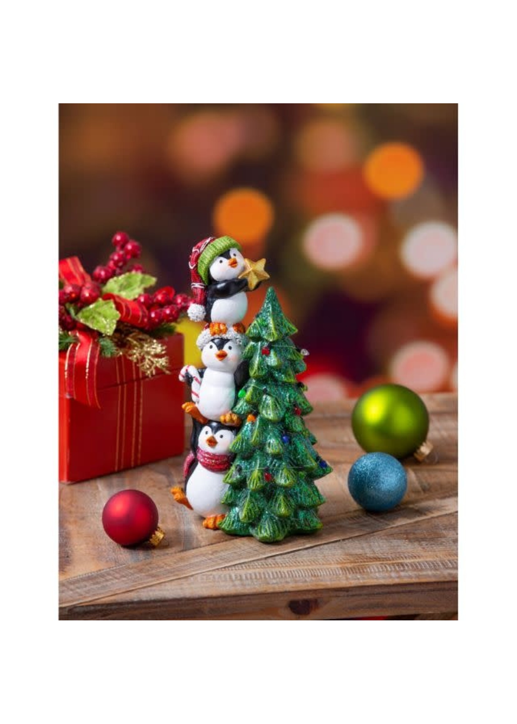 Evergreen Resin Penguins with Tree Table Decor