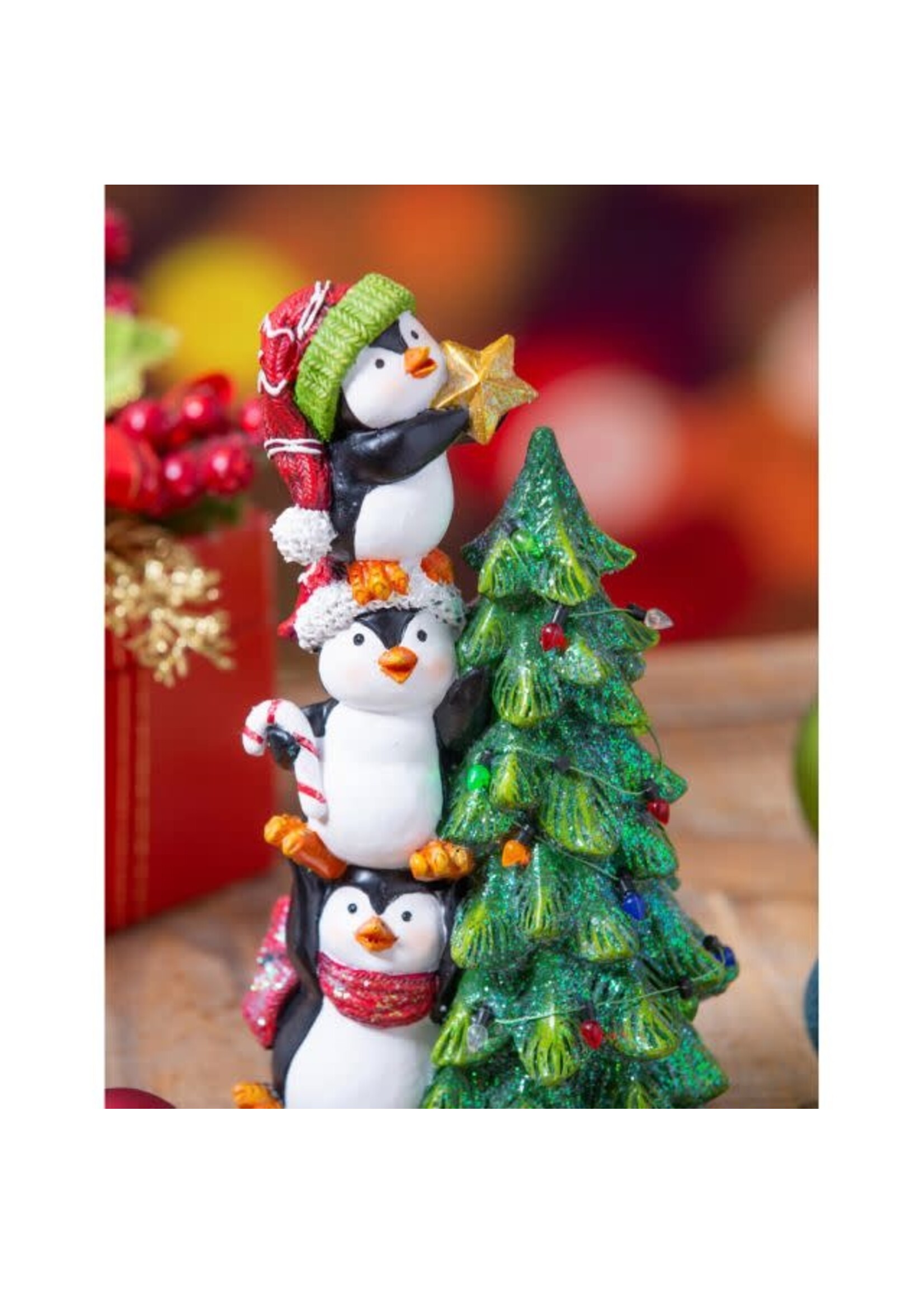 Evergreen Resin Penguins with Tree Table Decor