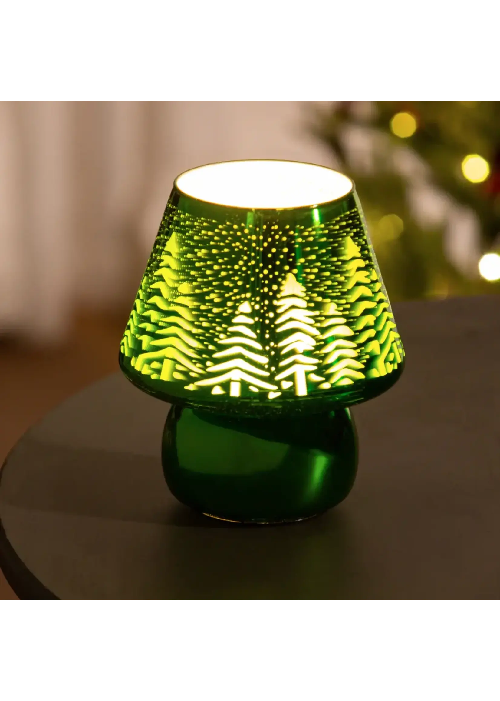 Evergreen 7" LED Glass Light with Decorative Lamp Shade Table Decor, Trees