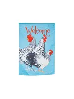 Evergreen Chickens Suede Garden Flag