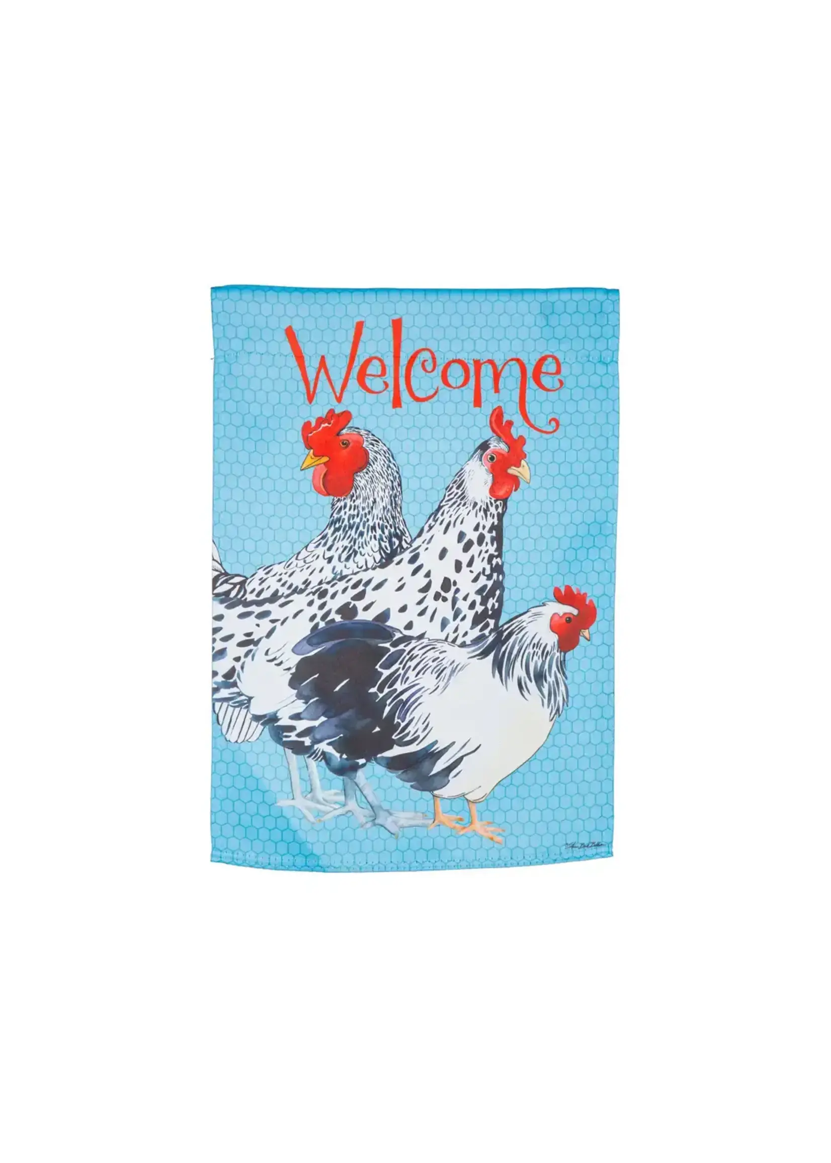 Evergreen Chickens Suede Garden Flag