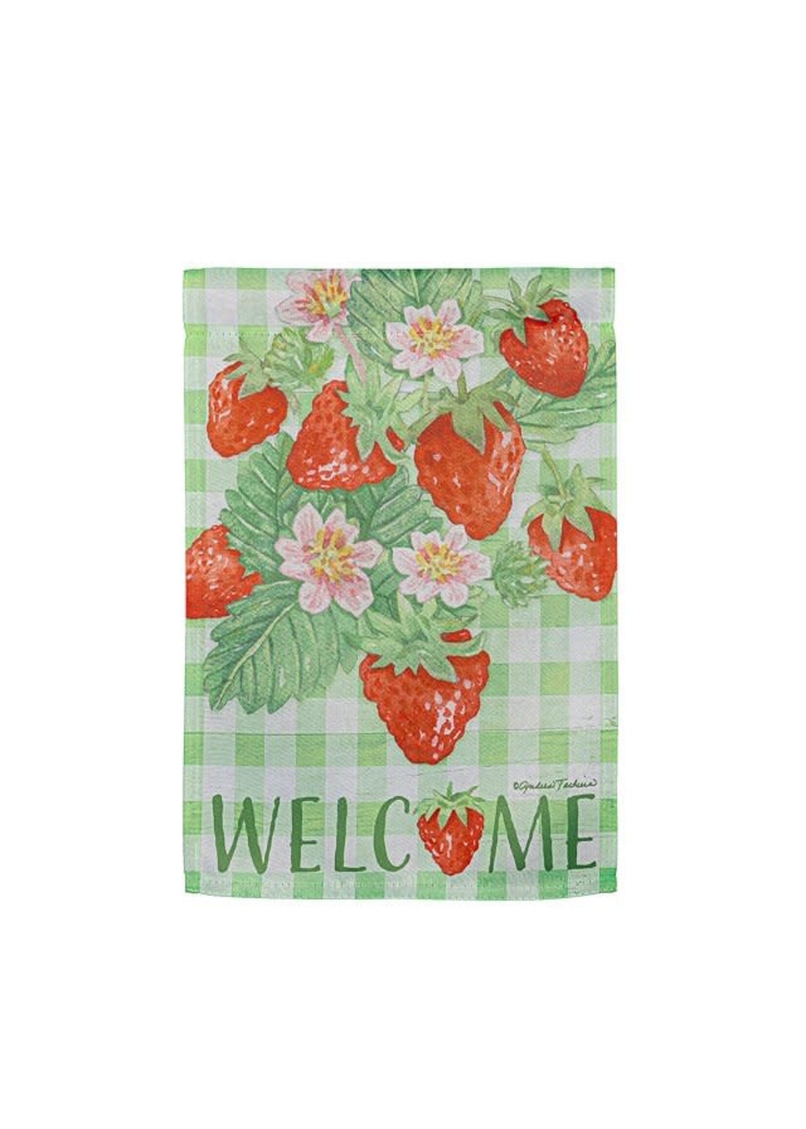 Evergreen Strawberry Picking Suede Garden Flag