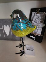 Evergreen Glass Bird Sculpture with Metal Feet