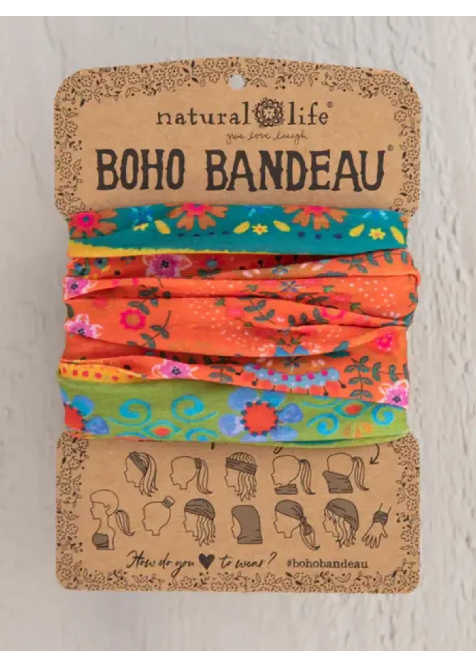 Natural Life Natural Life Full Boho Bandeau® Headband - Orange Green Border