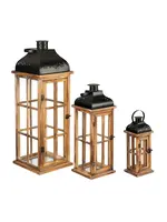 Evergreen Mango Wood Nested Lantern with Black top