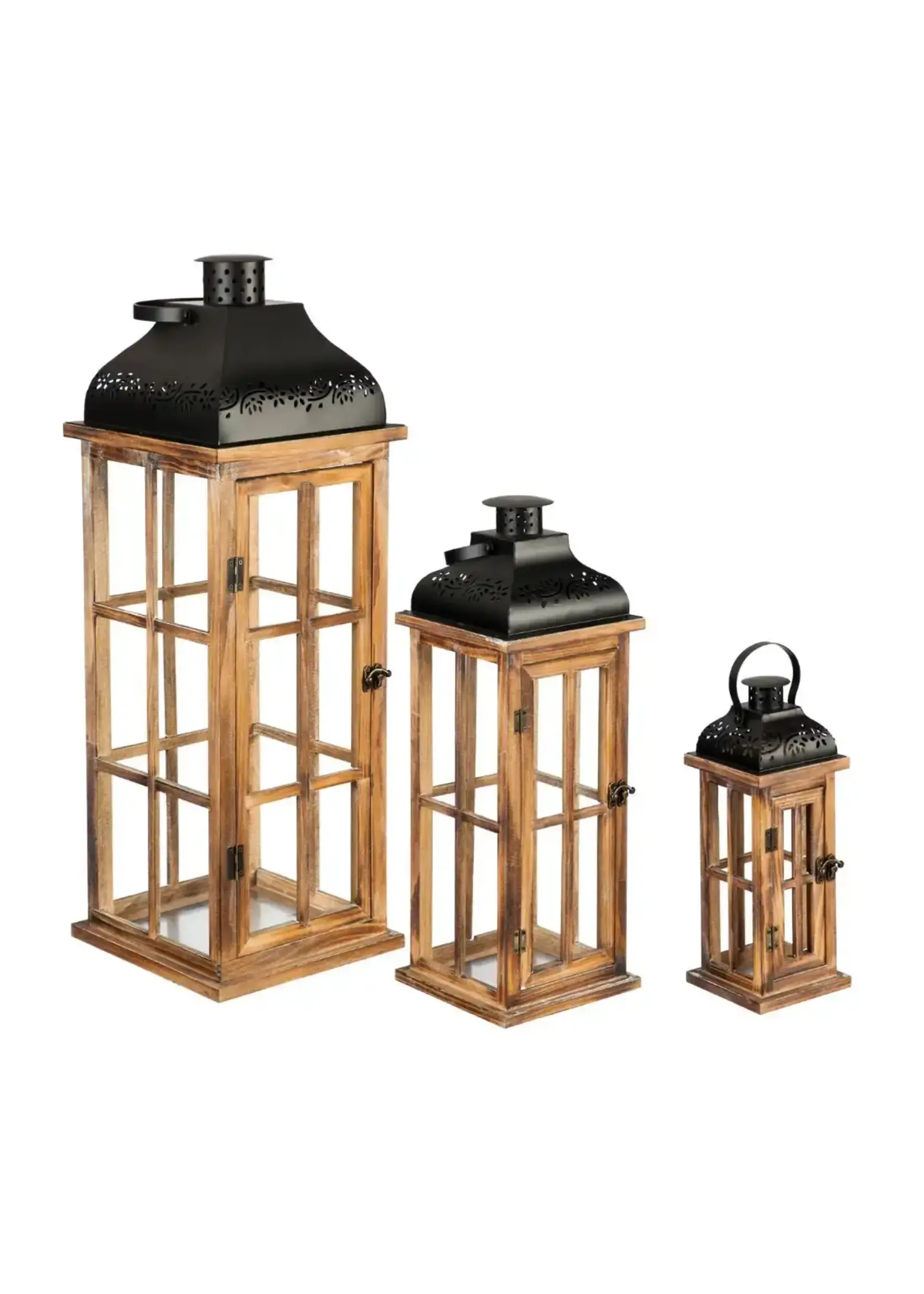 Evergreen Mango Wood Nested Lantern with Black top