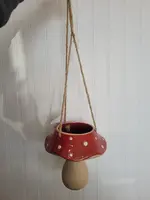 Evergreen Red Mushroom Ceramic Hanging Planter