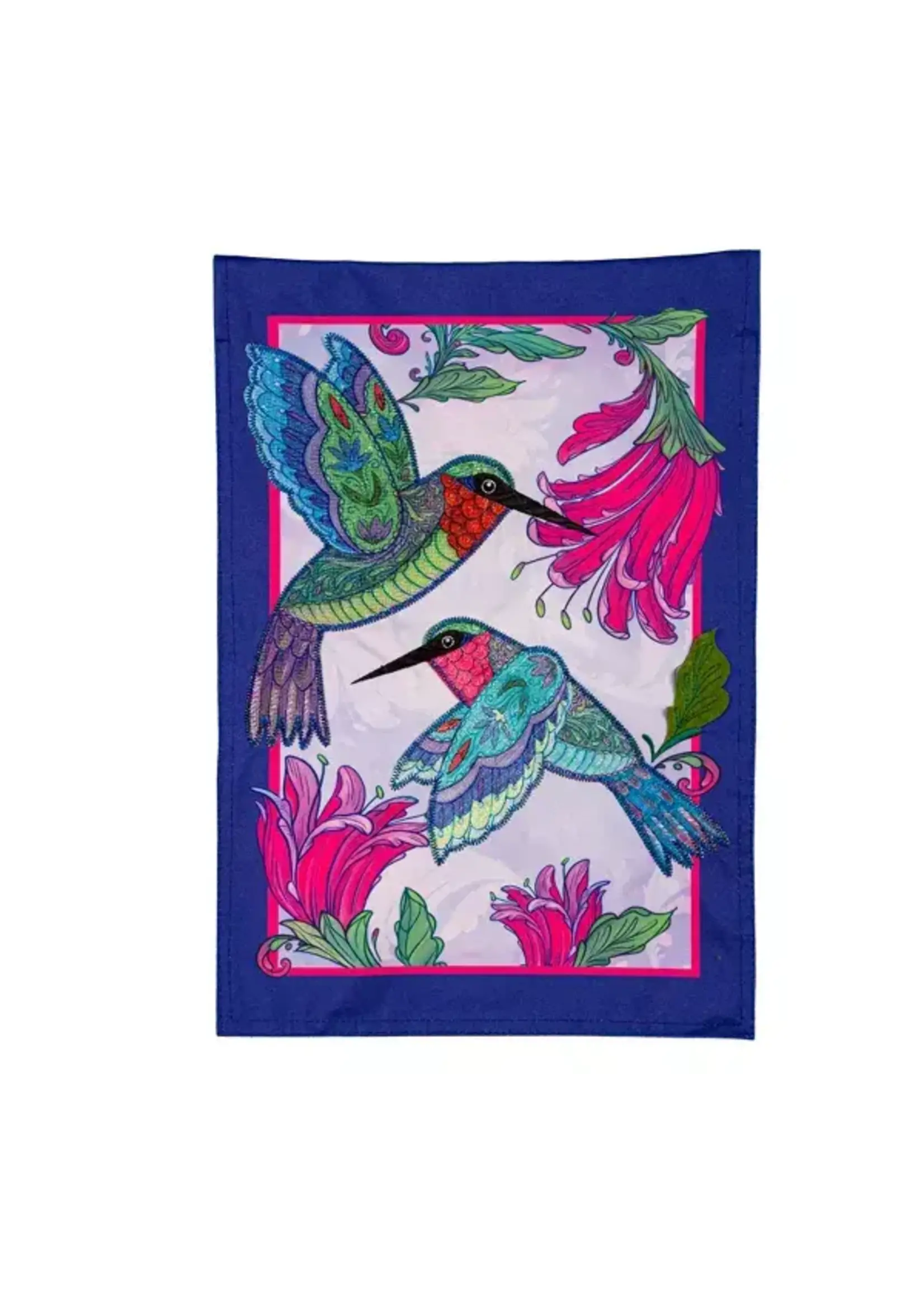 Evergreen Colorful Hummingbird Linen Garden Flag