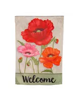 Evergreen Poppy Welcome Suede Garden Flag
