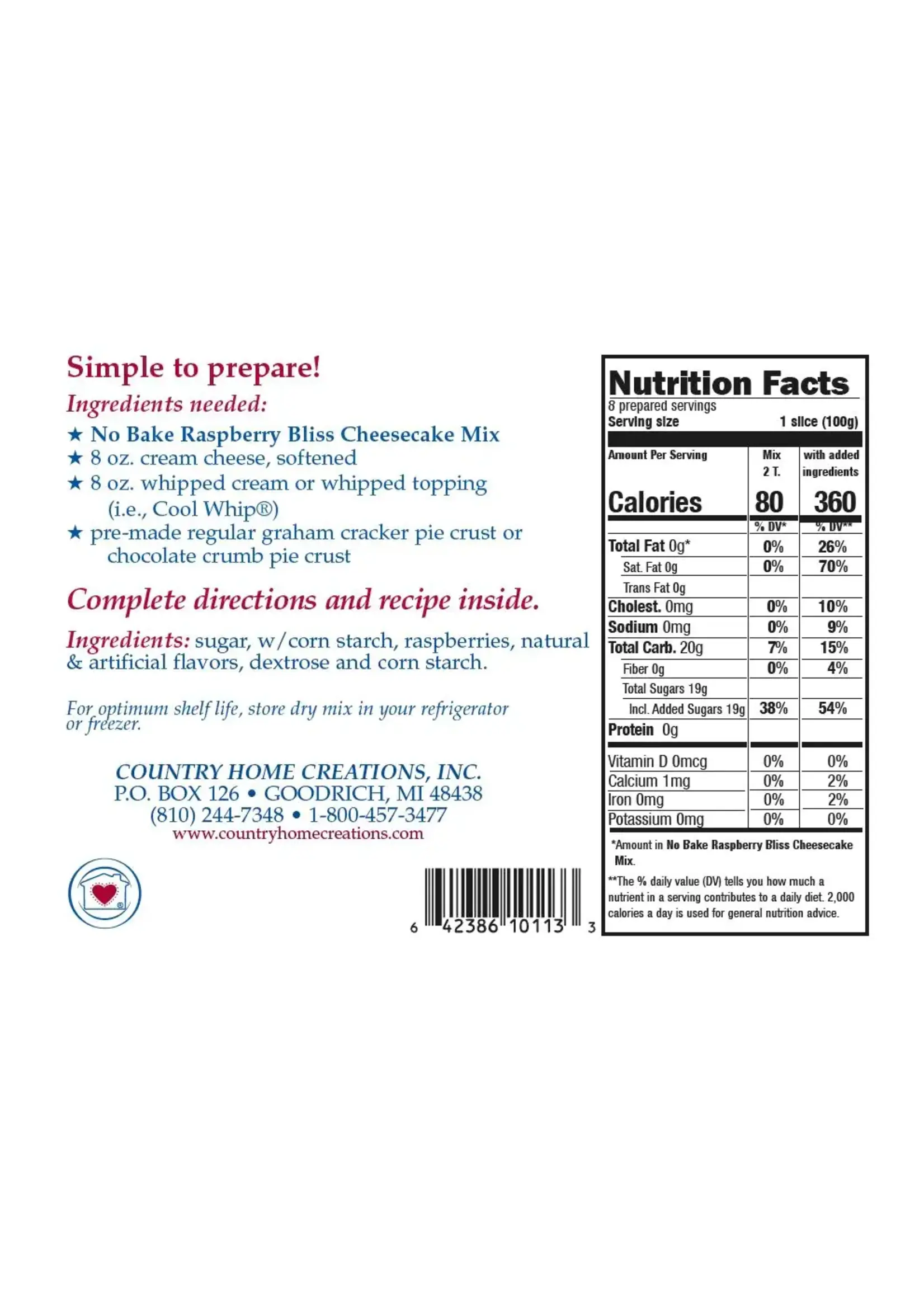 Country Home Creations No Bake Raspberry Bliss Cheesecake mix