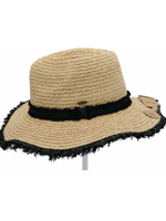 C.C. Beanie Frayed Ribbon Raffia Panama