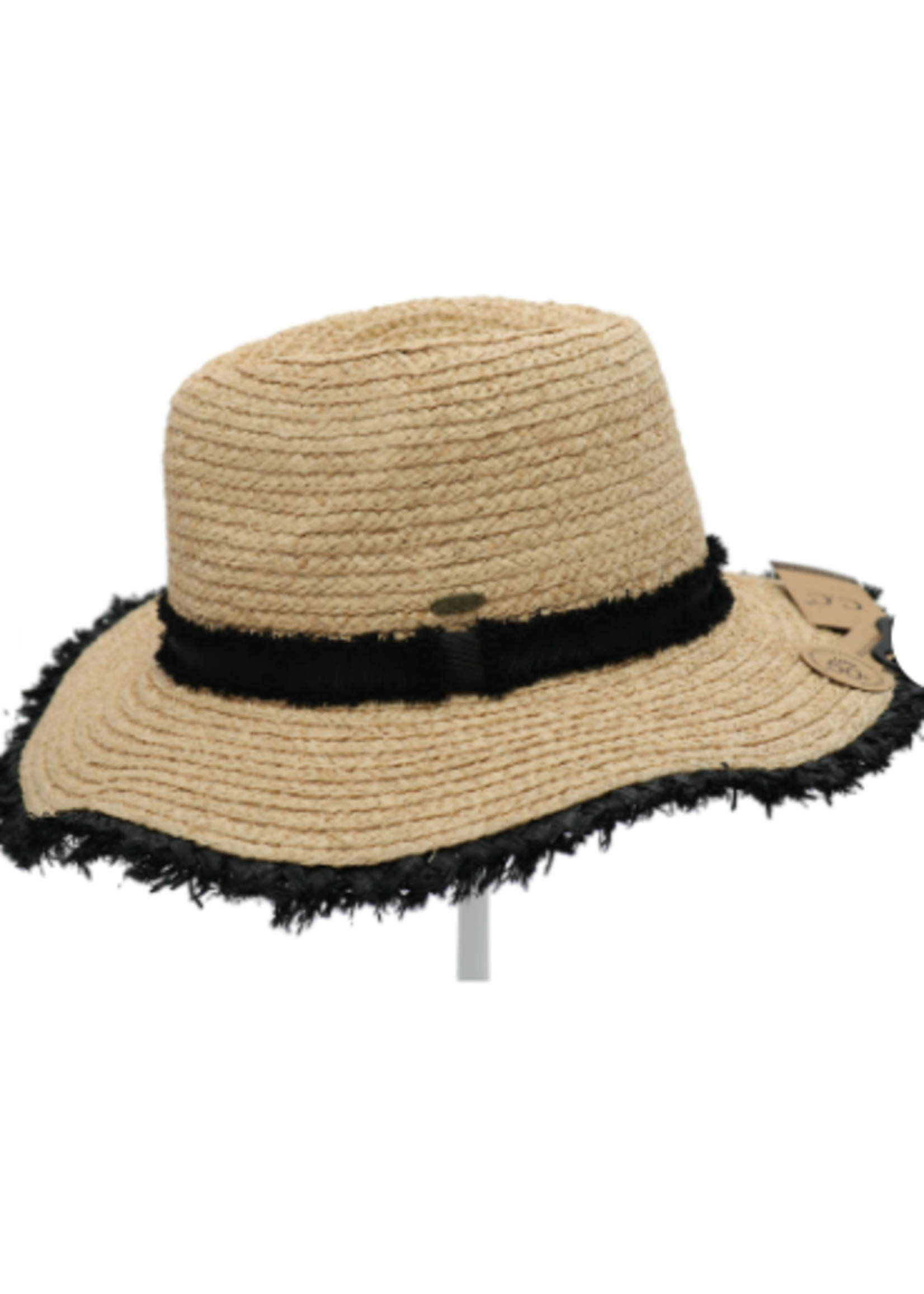 C.C. Beanie Frayed Ribbon Raffia Panama
