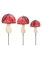 Evergreen Welcome Friends Mushroom Garden Pinwheel Spinners, Set Of 3,