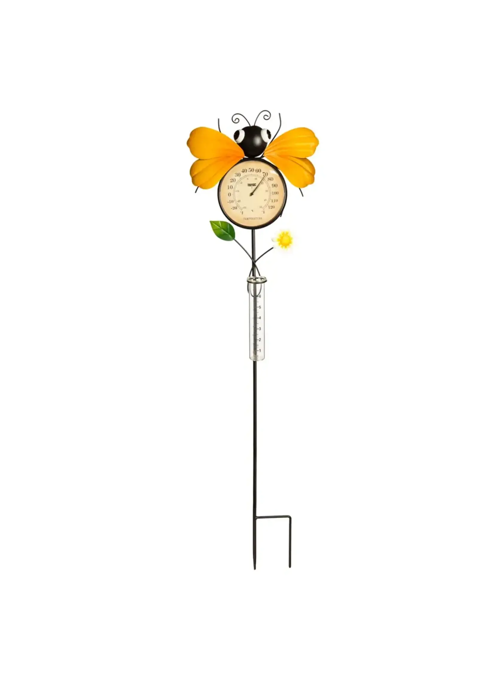 Evergreen 43" H Rain Gauge Thermometer Garden Stake, Bumble Bee