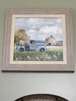 Classic Arts Blue Truck and Barn, 12x12 framed art