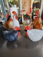 Evergreen Blown Glass Rooster Sculptures