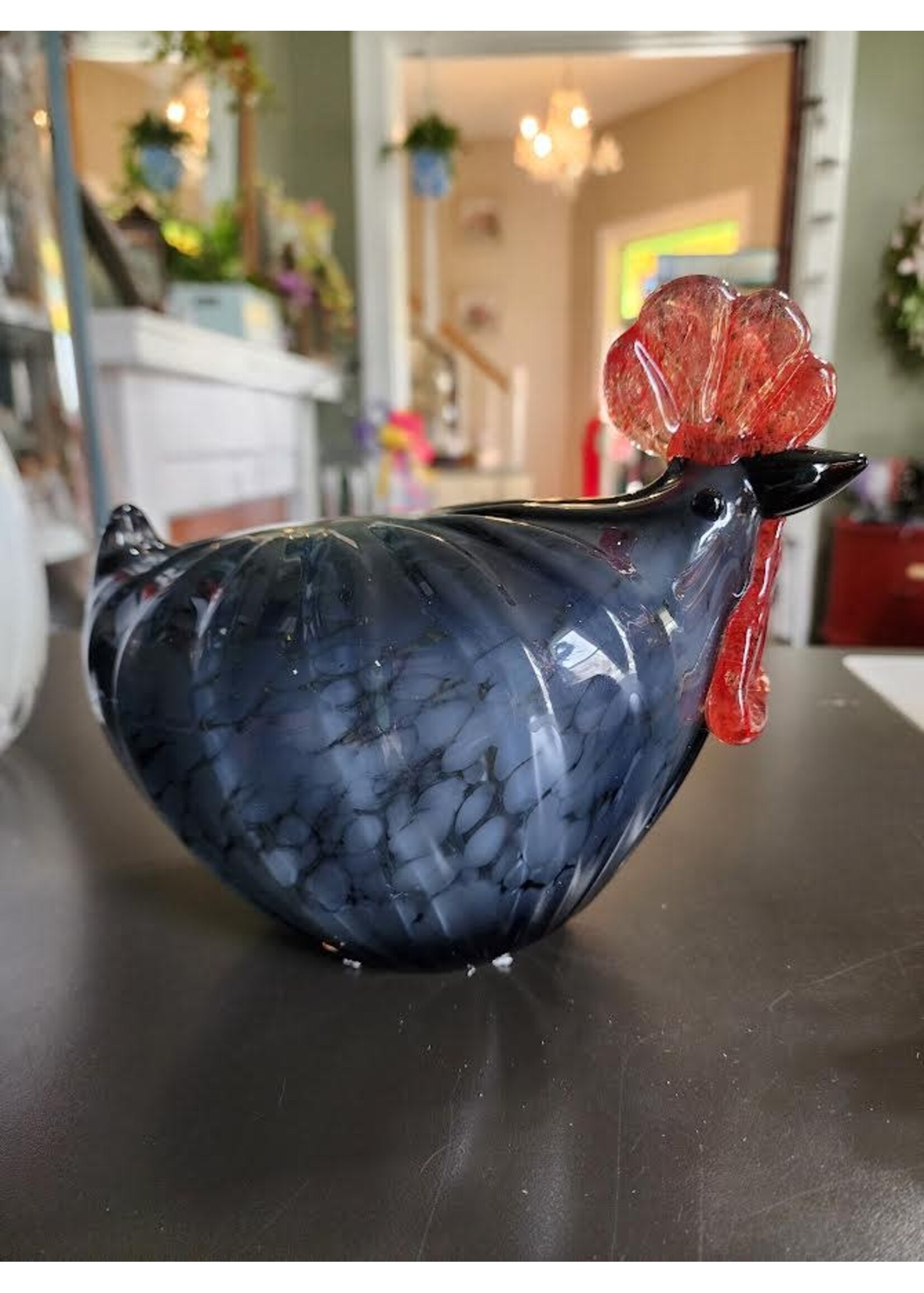 Evergreen Blown Glass Rooster Sculptures