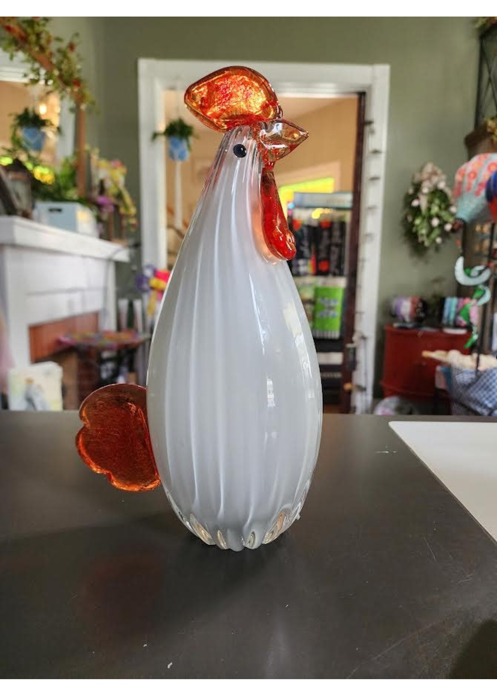 Evergreen Blown Glass Rooster Sculptures