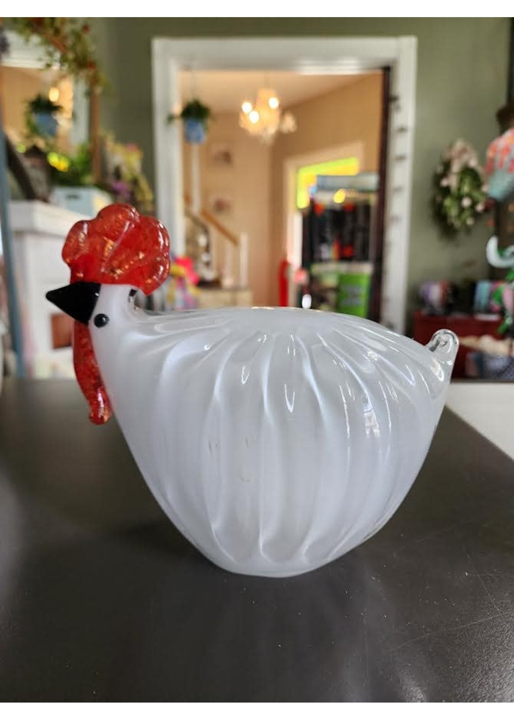 Evergreen Blown Glass Rooster Sculptures