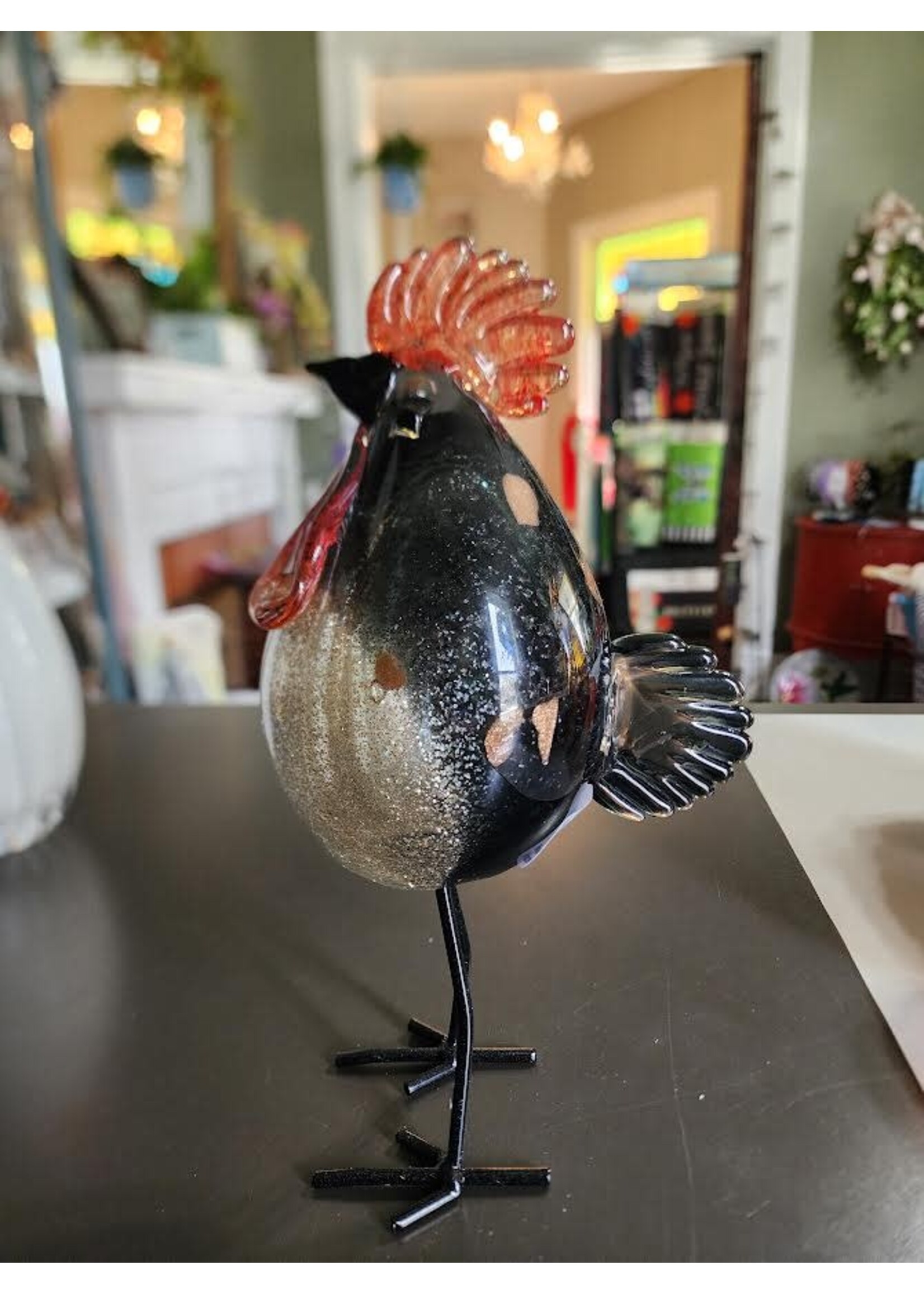 Evergreen Blown Glass Rooster Sculptures