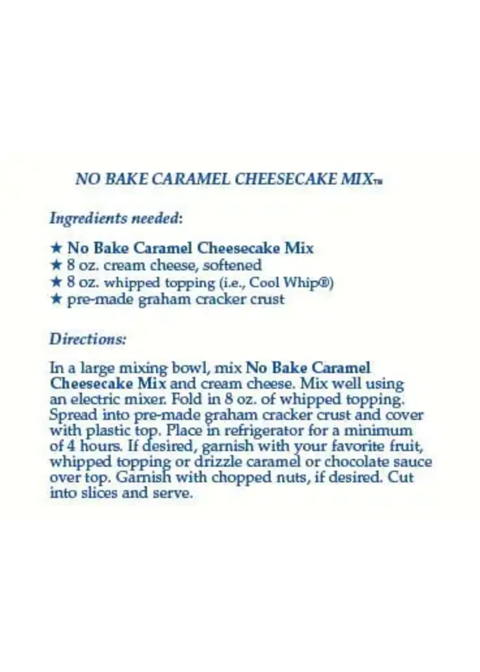 Country Home Creations No-Bake Caramel Cheesecake Mix