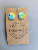 Flirty Girl Designs Blue & Green Floral Round Earring